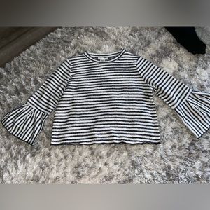 Black and White Striped Bell Sleeve Shirt Small